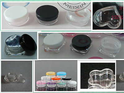 24 Small Cosmetic Empty Jar Pot Sample Container 0.1oz 3g Various Shapes Colors