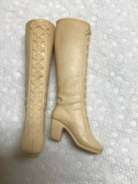 Vintage Barbie Doll Ivory Lace Up Knee Boots Squishy Marked 1970 Japan