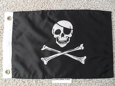 Jolly Roger W Patch Pirate Flag 12"x18" Boat/motorcycle