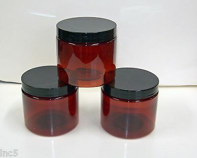 1oz To 16 Oz  Amber Pet Straight Sided Plastic  Jars W/smooth Plastic Black Cap