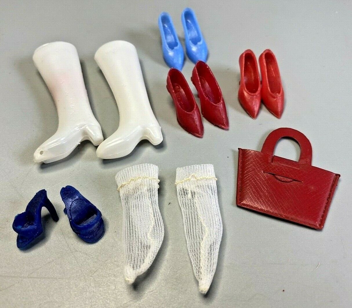 Vintage 1960s' Barbie Clone Accessory Lot Shoes Purse Handbag Sheer Socks Boots