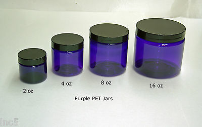 2oz To 16 Oz  Purple Pet Straight Sided Plastic  Jars W/smooth Plastic Black Cap
