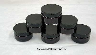2 Or 4 Or 8 Oz Short Pet Plastic Amber Containers Jars W/black Lined Cap